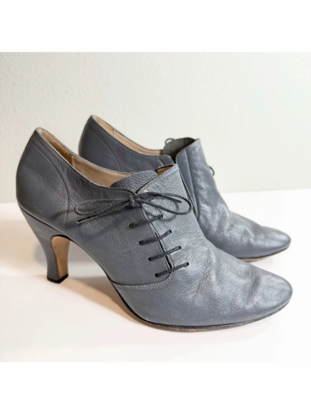 Repetto Leather Ankle Bootie Size 40 French Gray Blue Lace Up Dance Heels Shoes